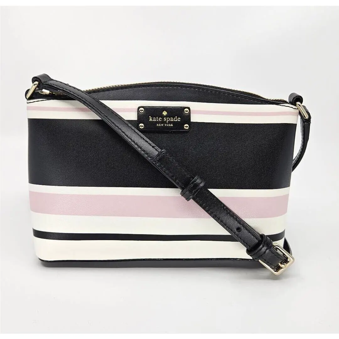 Kate Spade Small Black Ivory Pink Striped Mille Crossbody Shoulder Bag Purse New