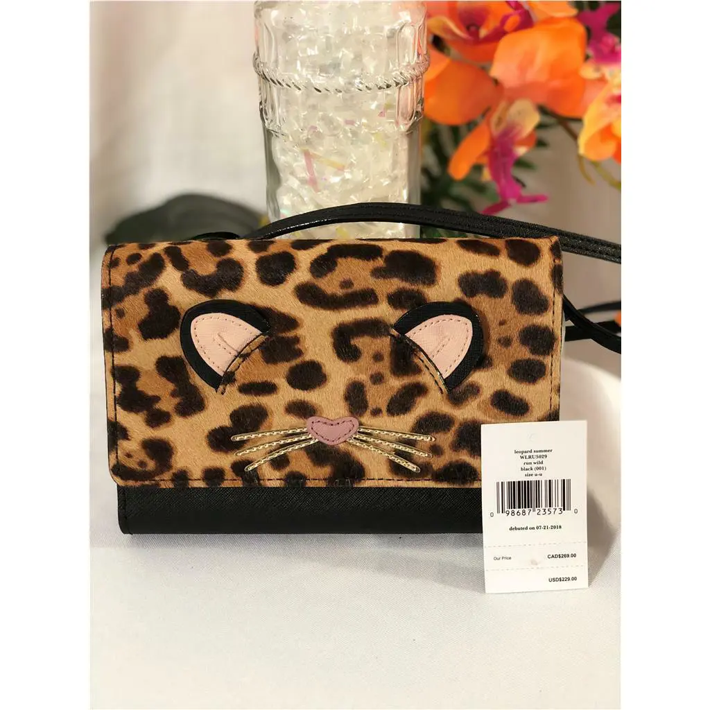 Kate Spade Leopard Summer Run Wild Black Leather Crossbody Bag WLRU5029