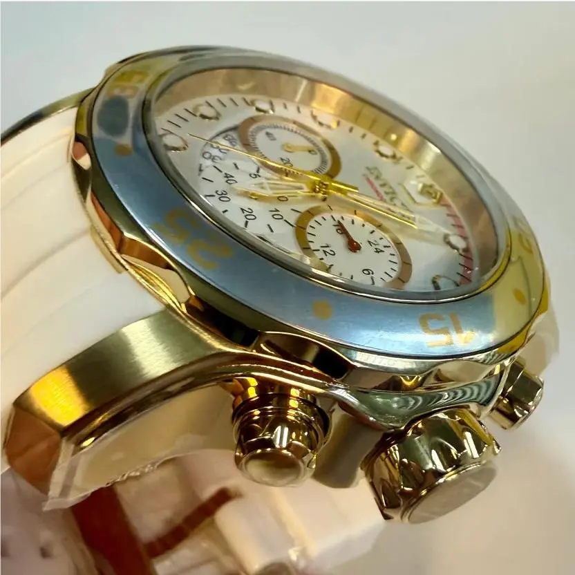 Invicta 20291 Pro Diver Scuba Chronograph Gold Tone Steel White Silicone 48mm