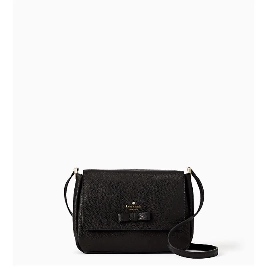 Kate Spade Pershing Street Avva Black Leather Crossbody Purse with Bow