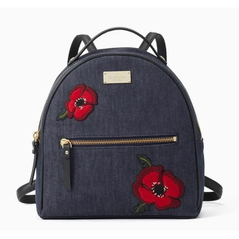 Kate Spad Sammi Grove Street Poppy Backpack Denim Floral Embroidered by Kate Spade