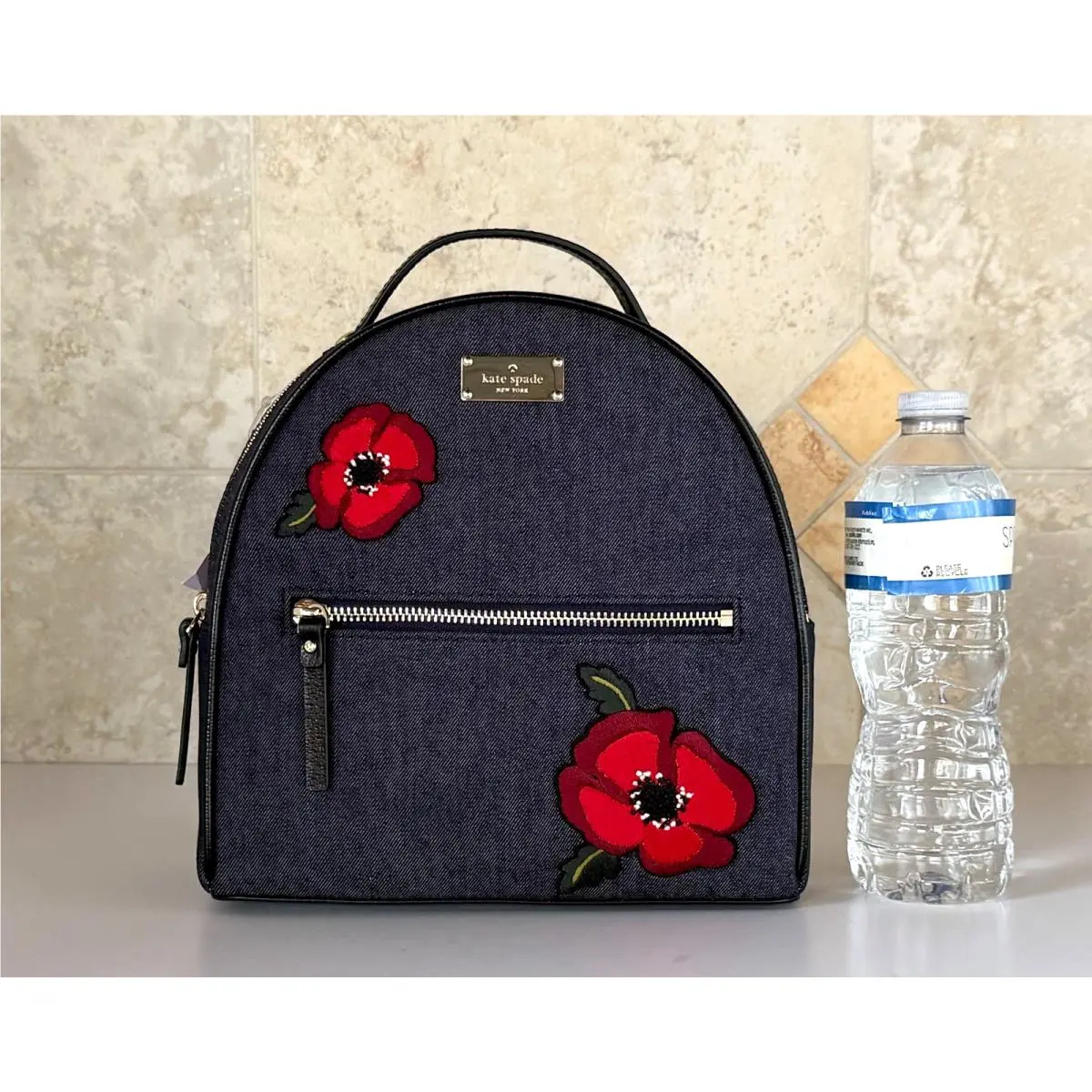 Kate Spad Sammi Grove Street Poppy Backpack Denim Floral Embroidered