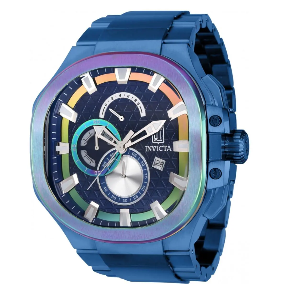 Invicta Jason Taylor Limited Edition Men`s 52mm Large Blue Chrono Watch 39731 - Dial: Blue, Multicolor, Purple, White, Band: Blue, Bezel: Blue, Green, Multicolor, Purple