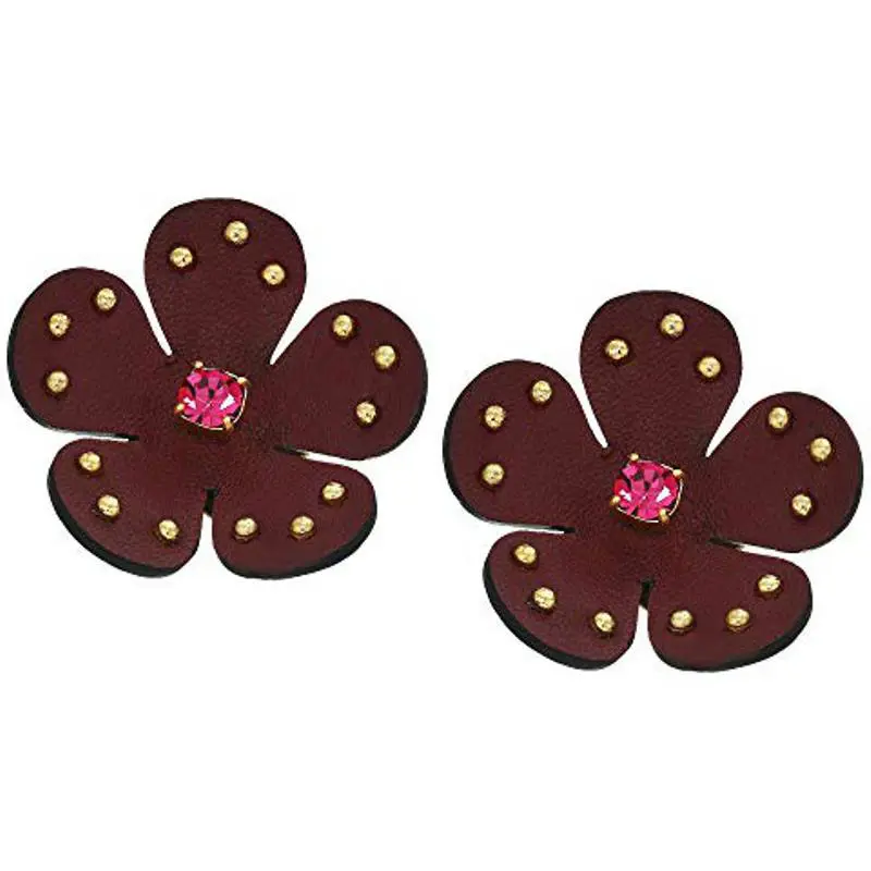 Kate Spade York Blooming Bling Leather Stud Earrings Burgundy