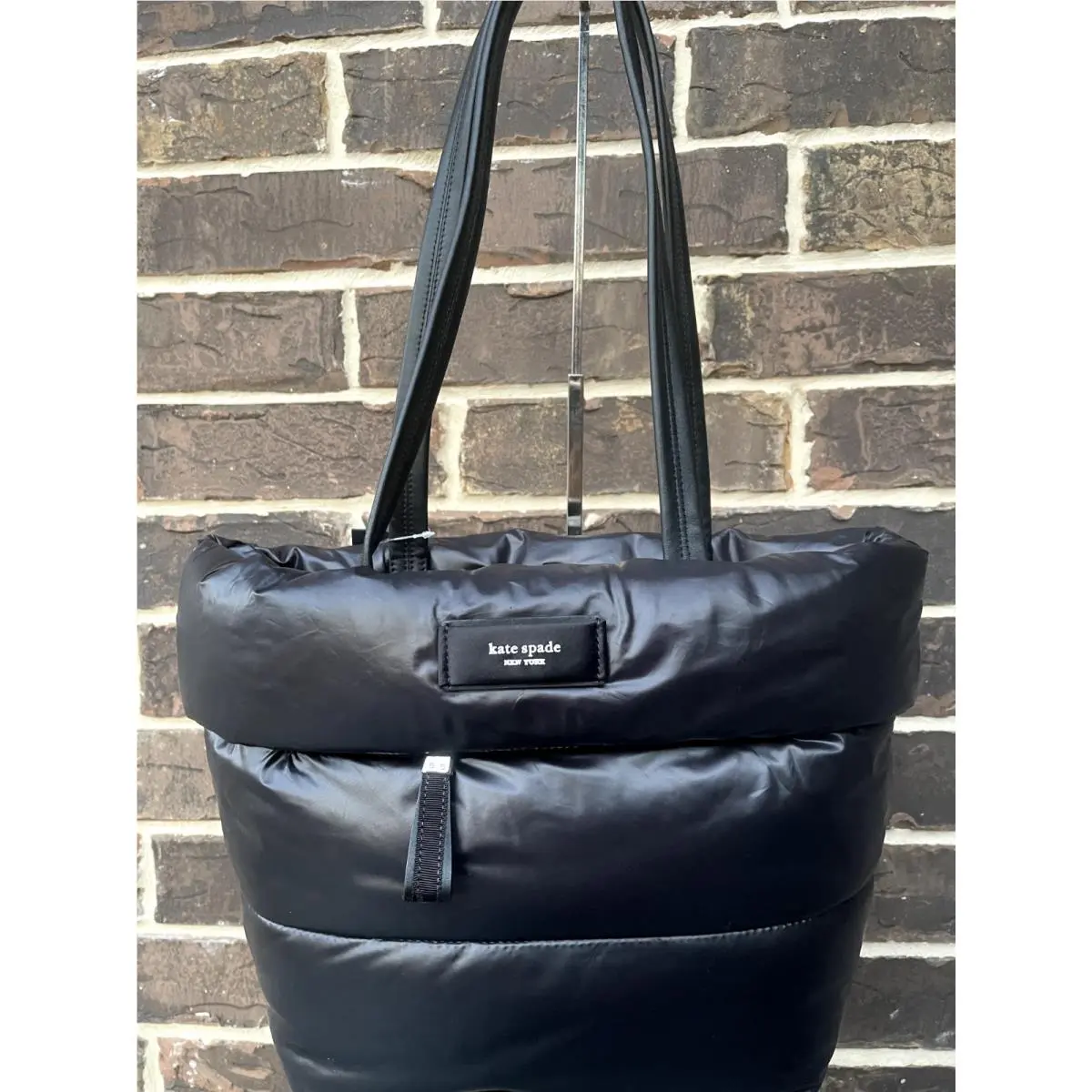 Kate Spade Puffed Puffy Tote Black Polyester Leather