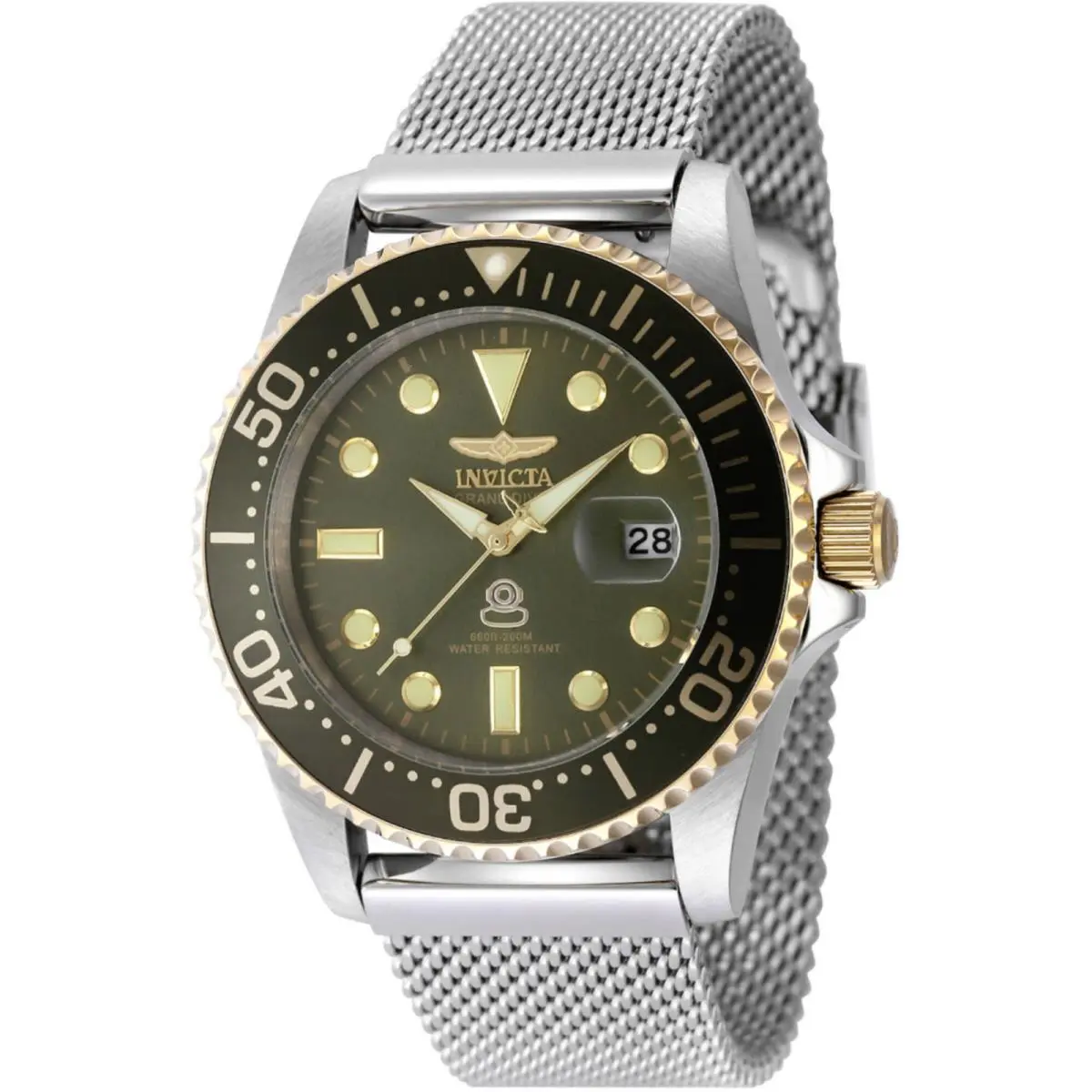 Invicta Men`s Watch Pro Diver Military Green Dial Silver Steel Bracelet 48217 - Dial: Military Green, Band: Silver