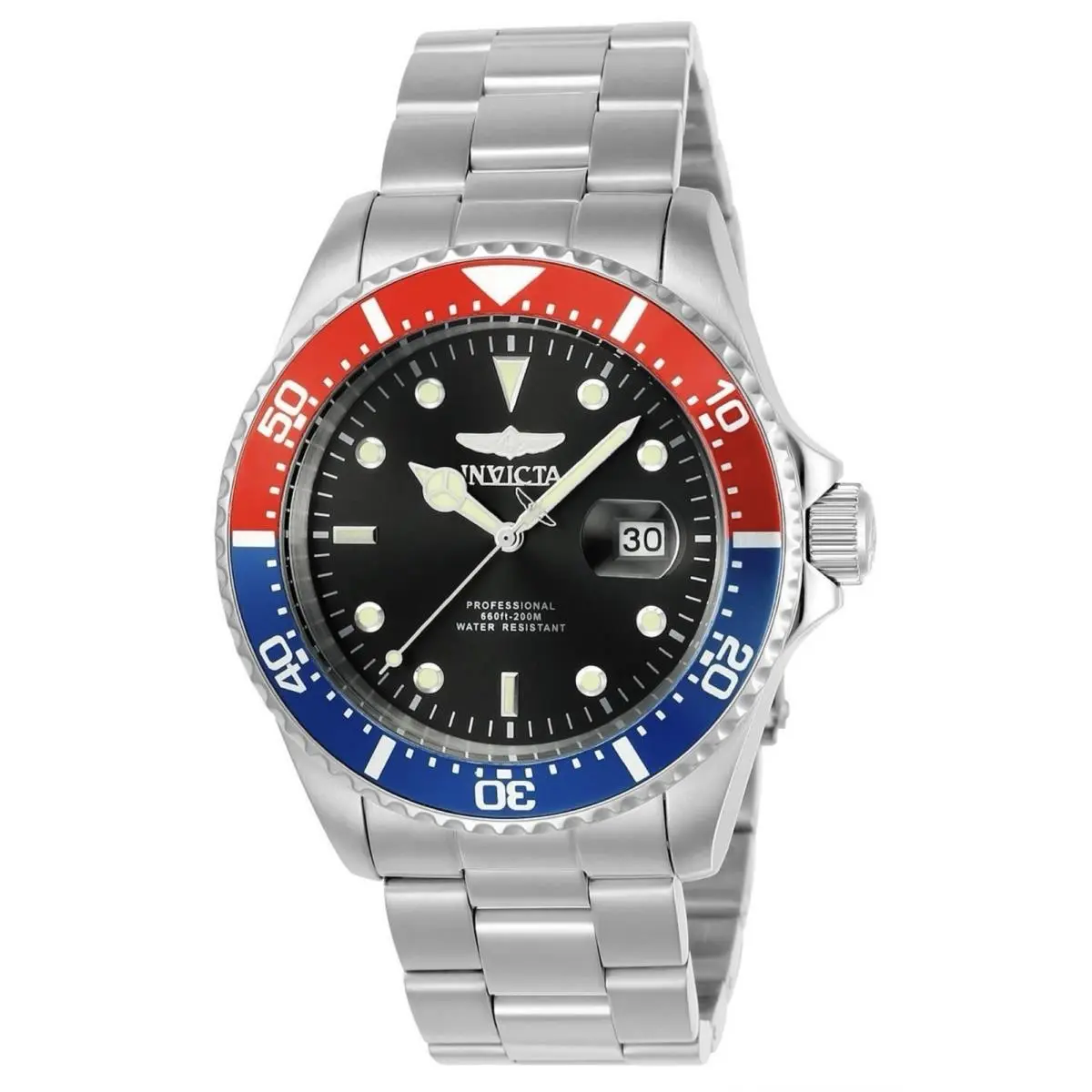 Invicta Men`s Pro Diver Quartz Watch 23384 - 43mm Black Dial Red/blue Bezel