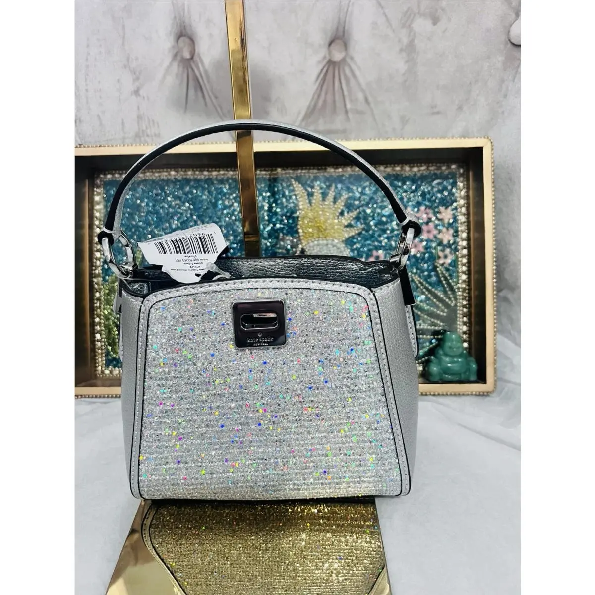 Kate Spade Phoebe Glitter Shine Mini Top Handle Crossbody Bag Handbag Silver