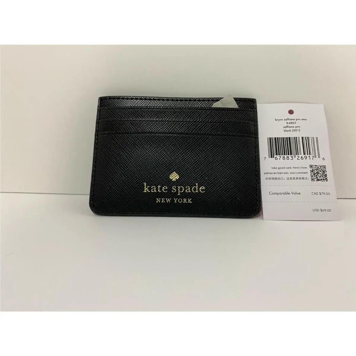 Kate Spade Card Holder Wallet Black Leather New Brynn Soffiano Pvc Sma k4805