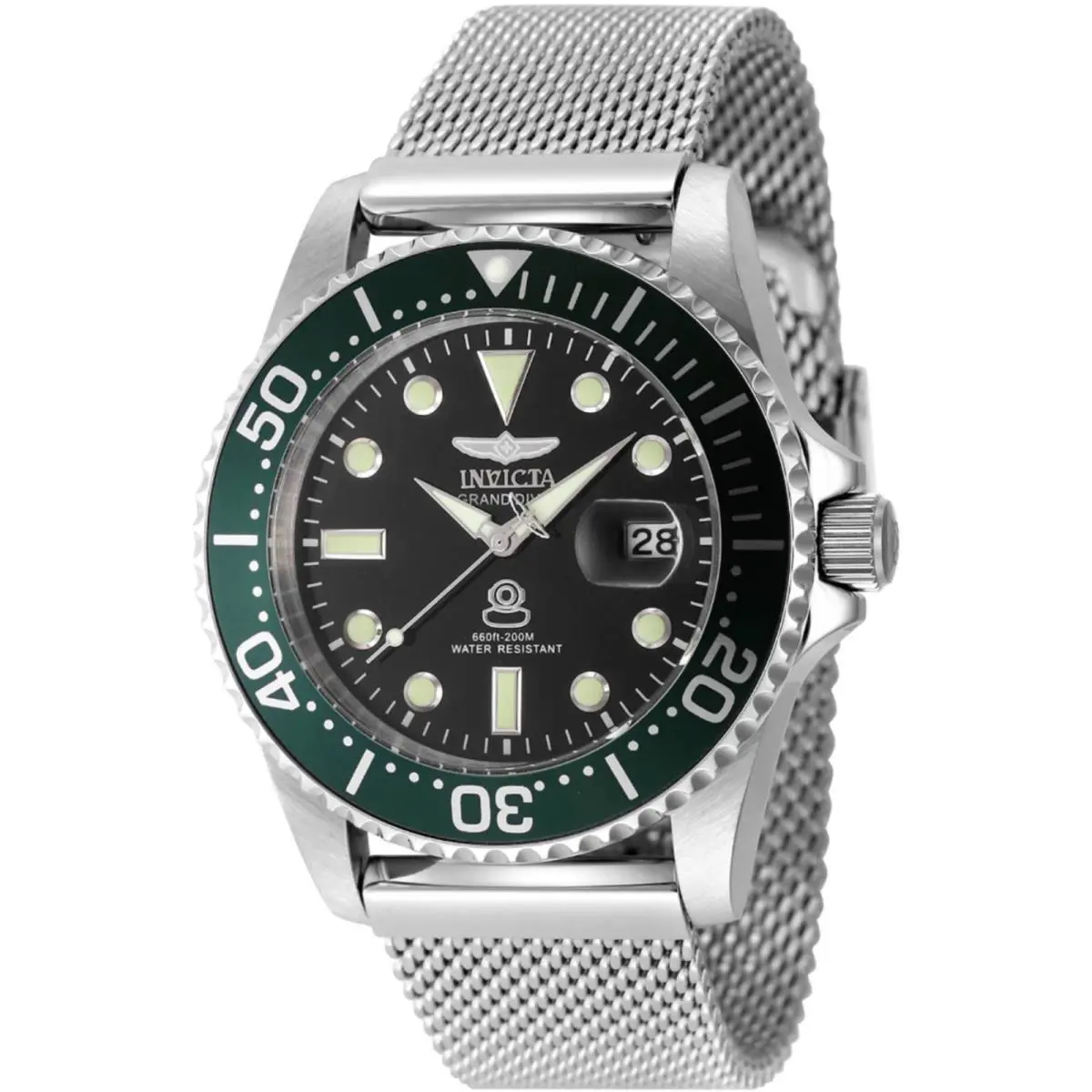 Invicta Men`s Watch Pro Diver Quartz Black Dial Silver Steel Bracelet Dive 48214 - Dial: Black, Band: Silver