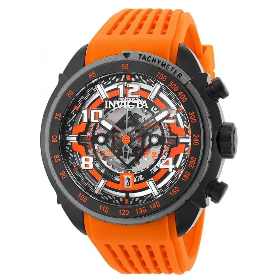 Invicta S1 Rally Men`s 48mm Anatomic Skeleton Dial Chronograph Watch 36368 - Dial: Black, Gray, Multicolor, Orange, Silver, Band: Orange, Bezel: Black, Gray, Orange
