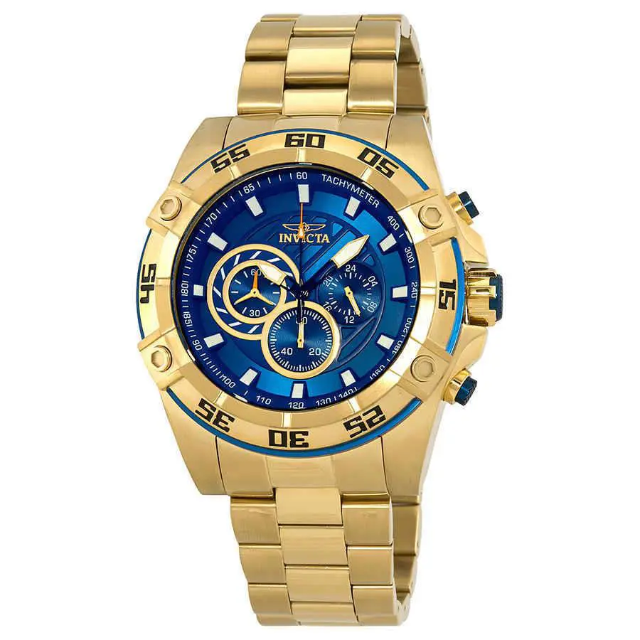 Men`s Speedway Quartz Gold Stainless Steel Strap Blue Dial Watch 25536 by Invicta