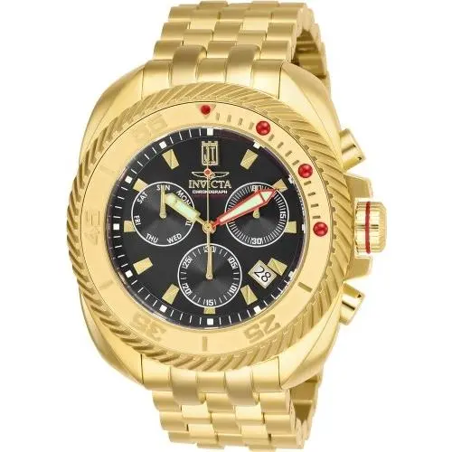 Invicta Mens Jason Taylor Lim Ed Black Chrono Dial SS Gold Tone Day/date Watch