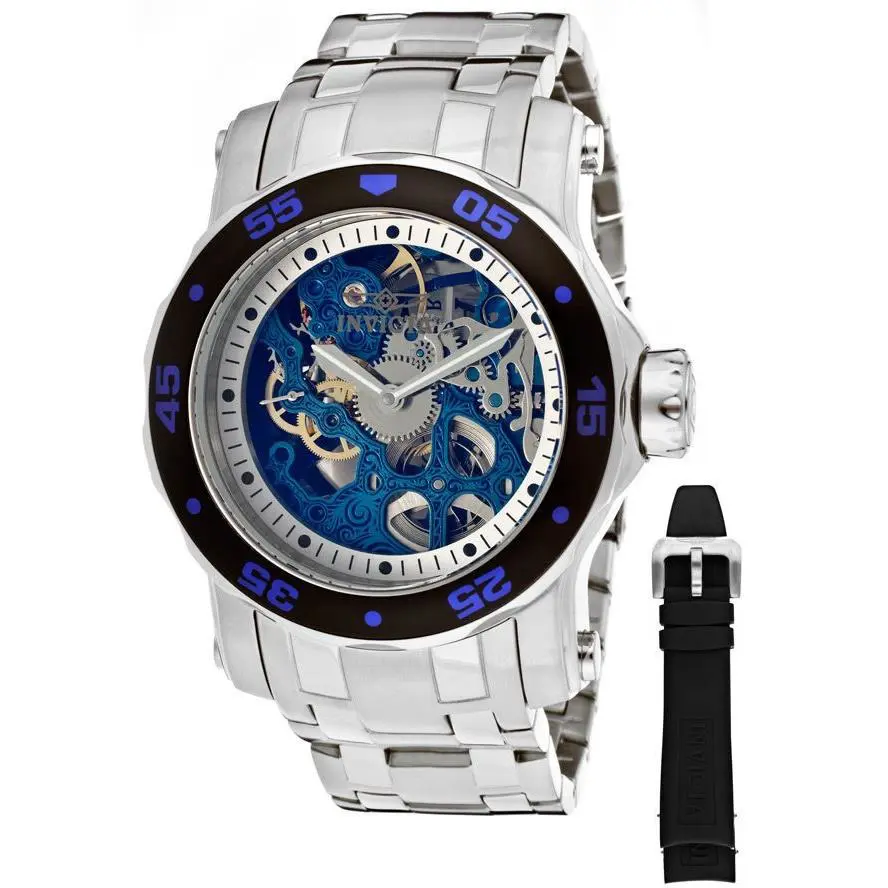 Invicta 10306 Pro Diver Scuba Mechanical Interchangeable Bracelet Men’s Watch - Dial: Blue, Skeleton, Band: Silver, Bezel: Silver