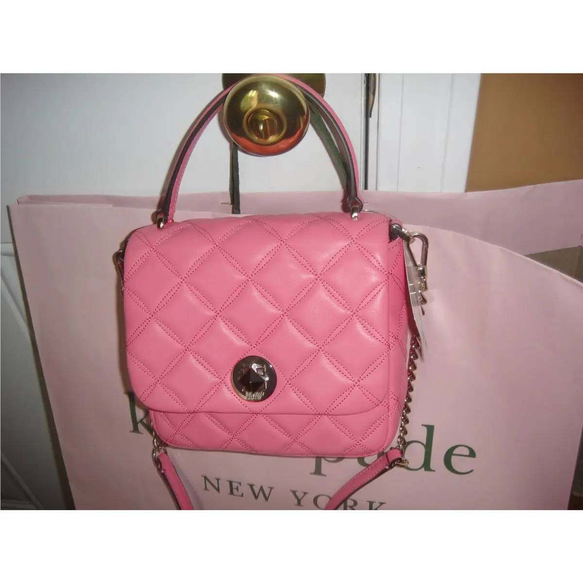 New Kate Spade Natalia Small Flap Blush Quilted Leather Crossbody Bag.$359.00