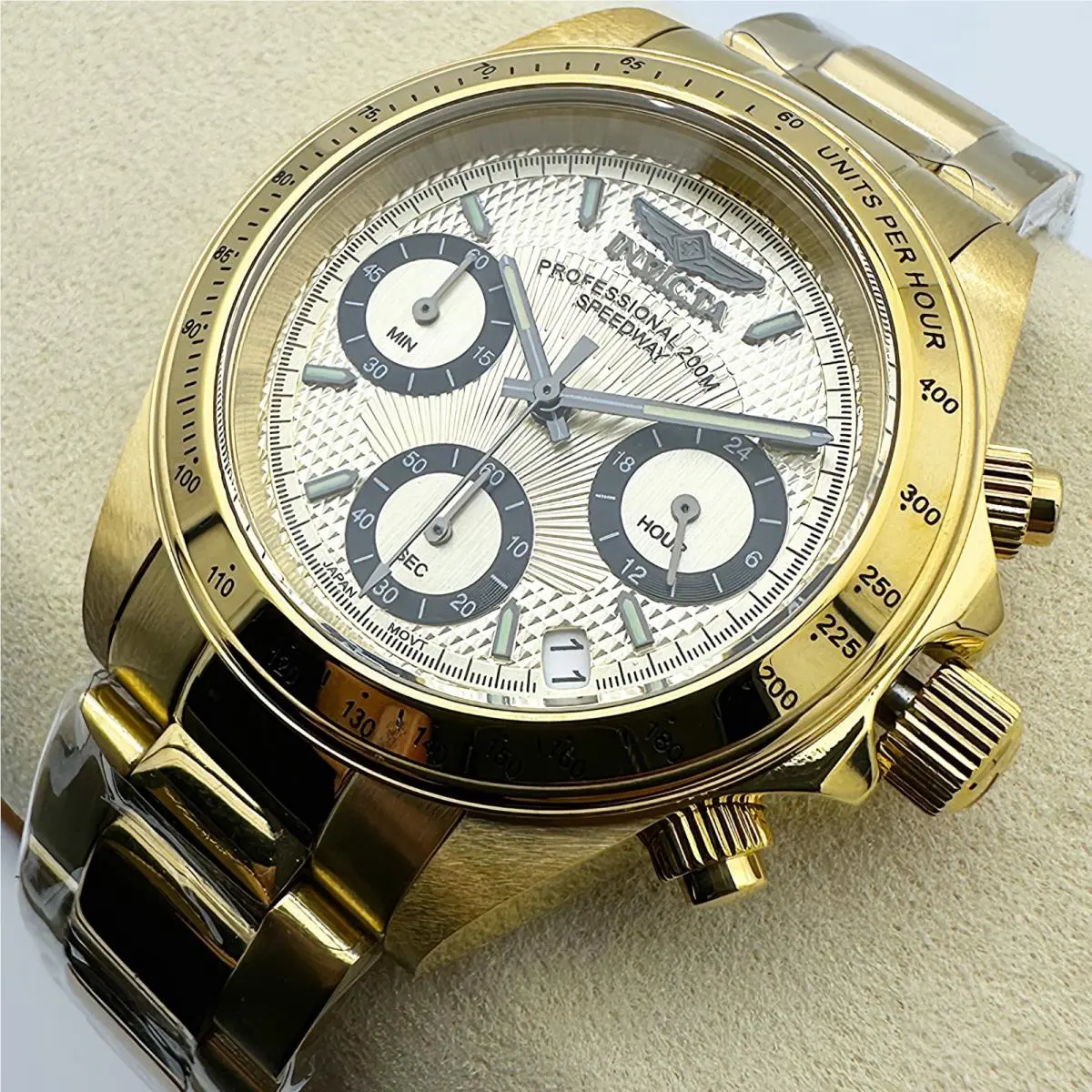 Invicta Speedway Chronograph Champagne Dial 18kt Gold Ionplated Ladies Watch