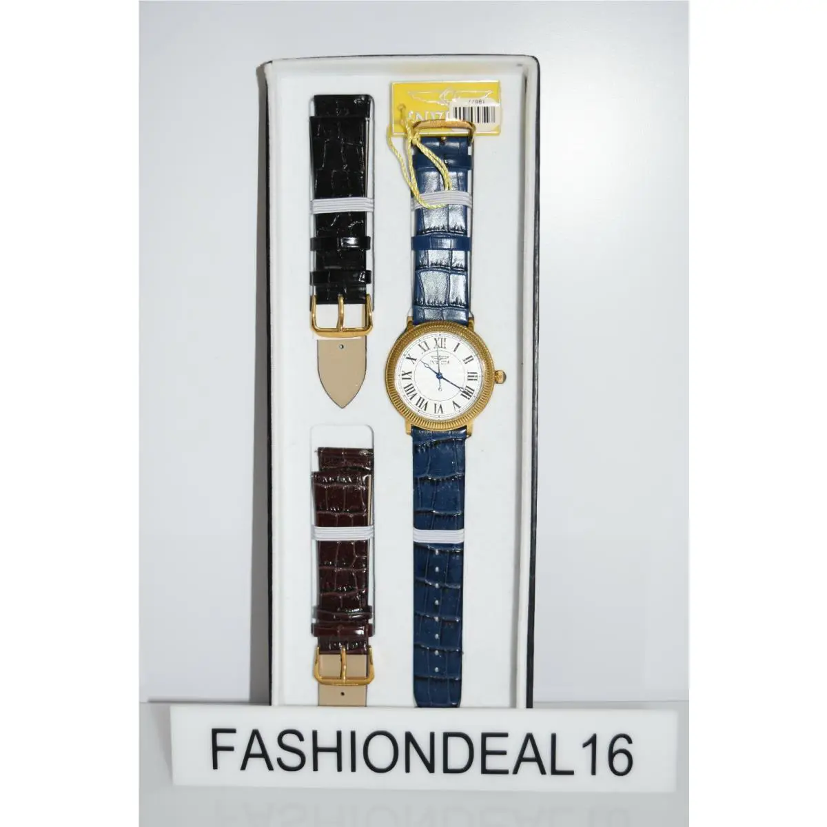 Invicta Set Blue Black Brown Leather YG Case 7514 Watch