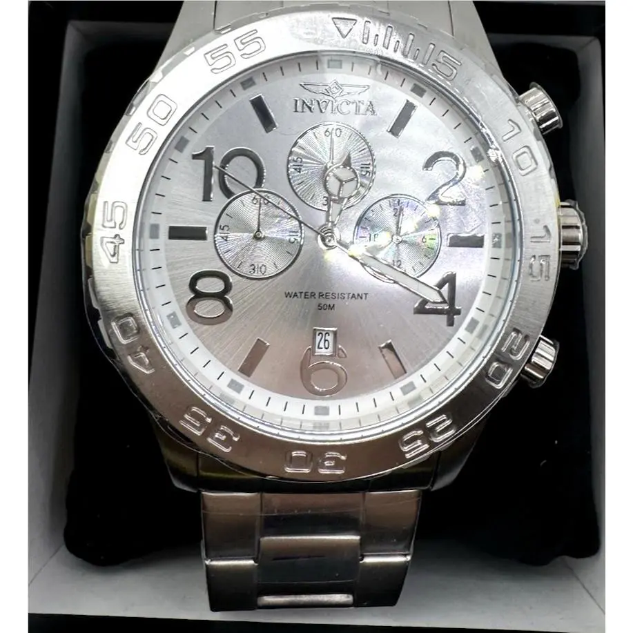 Invicta Specialty Pulse Chronograph Men’s 50mm Watch Silvertone Big Face Silver - Silvertone, Dial: Silver, Band: Silver