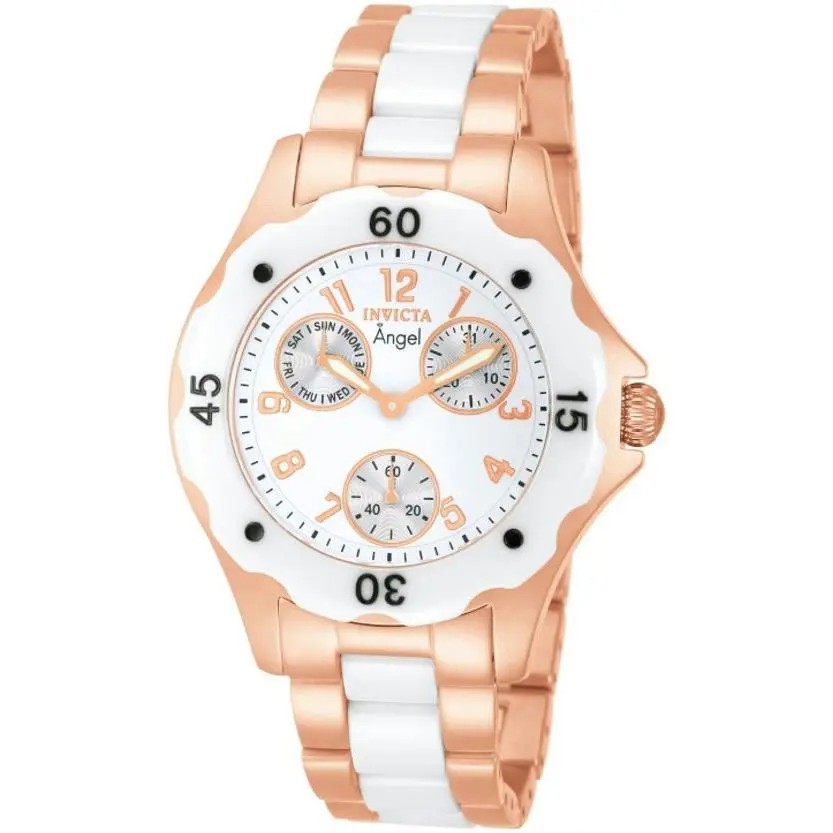Invicta Women`s 1657 Dress Angel White Dial Ceramic Rose Gold Quartz Watch