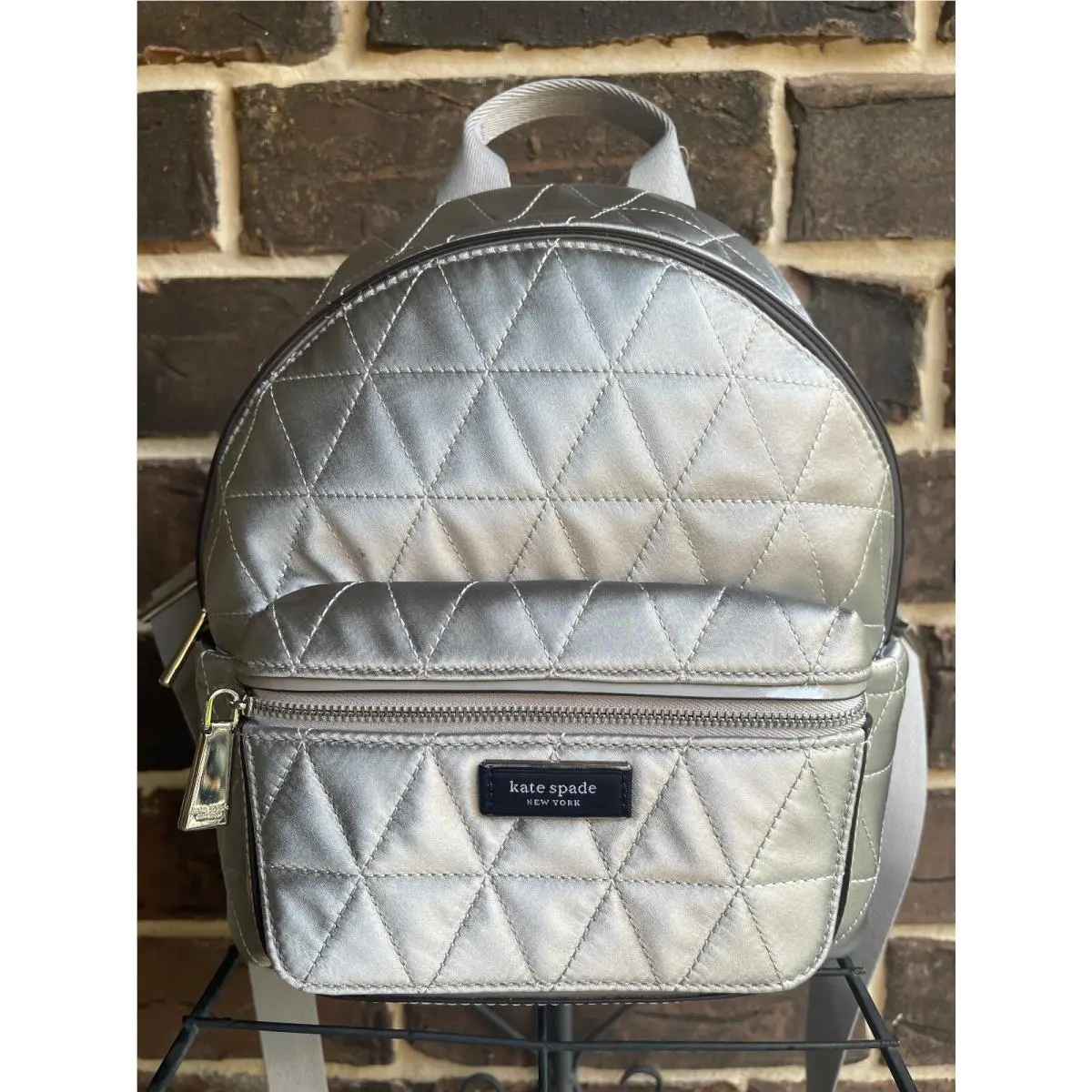 Kate Spade Sam Icon Quilted Satin Small Backpack Silver