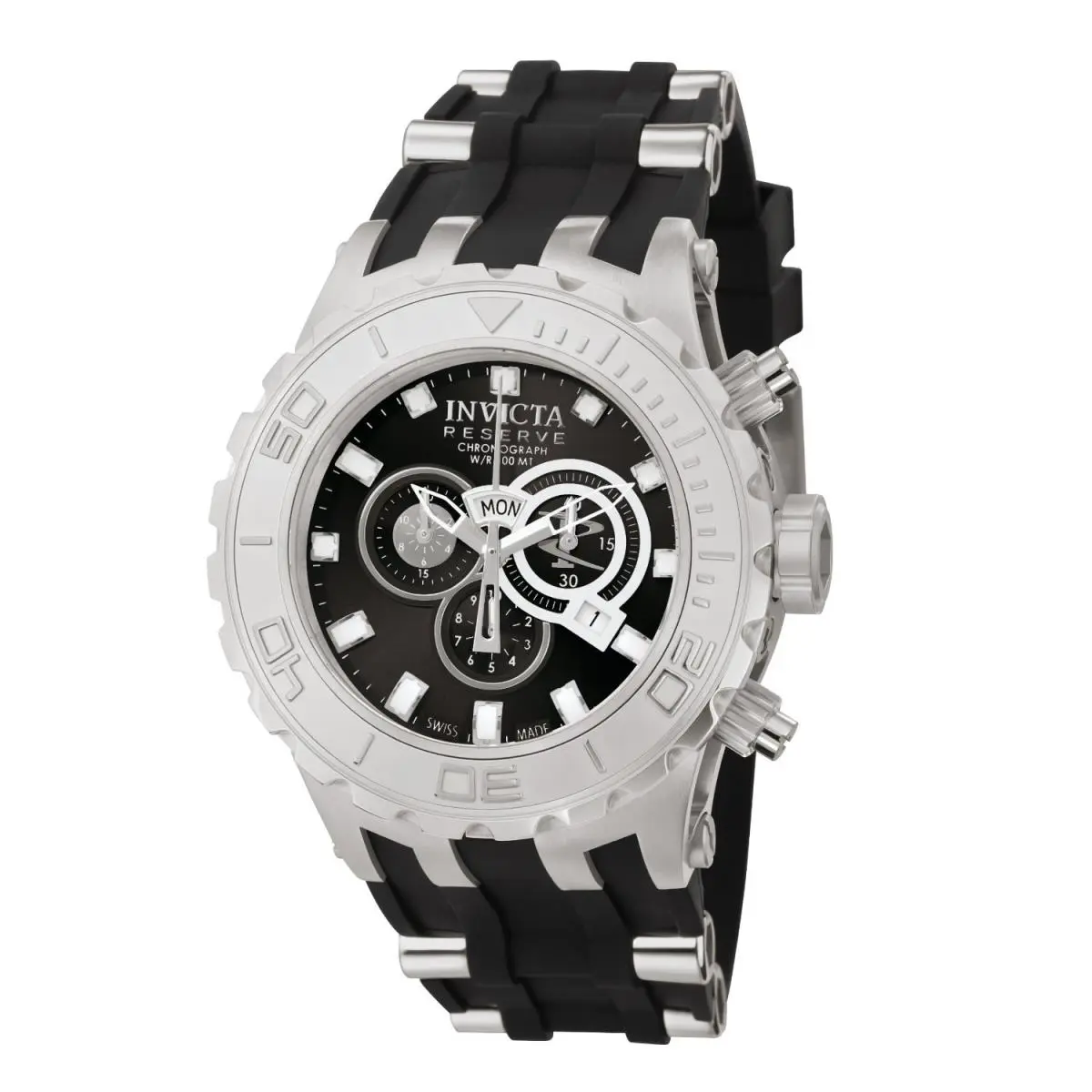 Swiss Invicta 6903 Reserve Subaqua Specialty Chronograph Watch 3-Slot Dive Case - Dial: Black, Band: Black