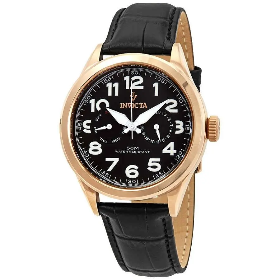 Invicta Vintage Black Dial Black Leather Men`s Watch 11742