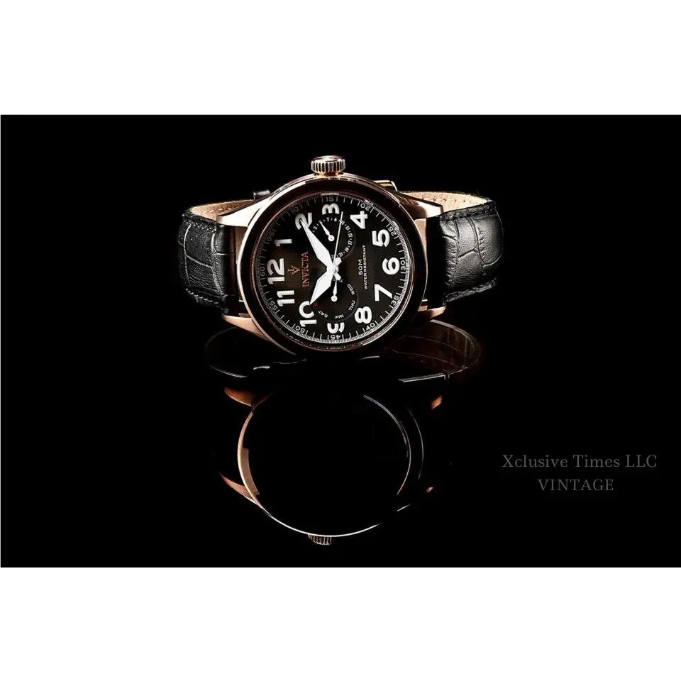 Men`s Vintage Swiss Isa Master Calendar 18K Rose Gip Leather Strap Watch by Invicta