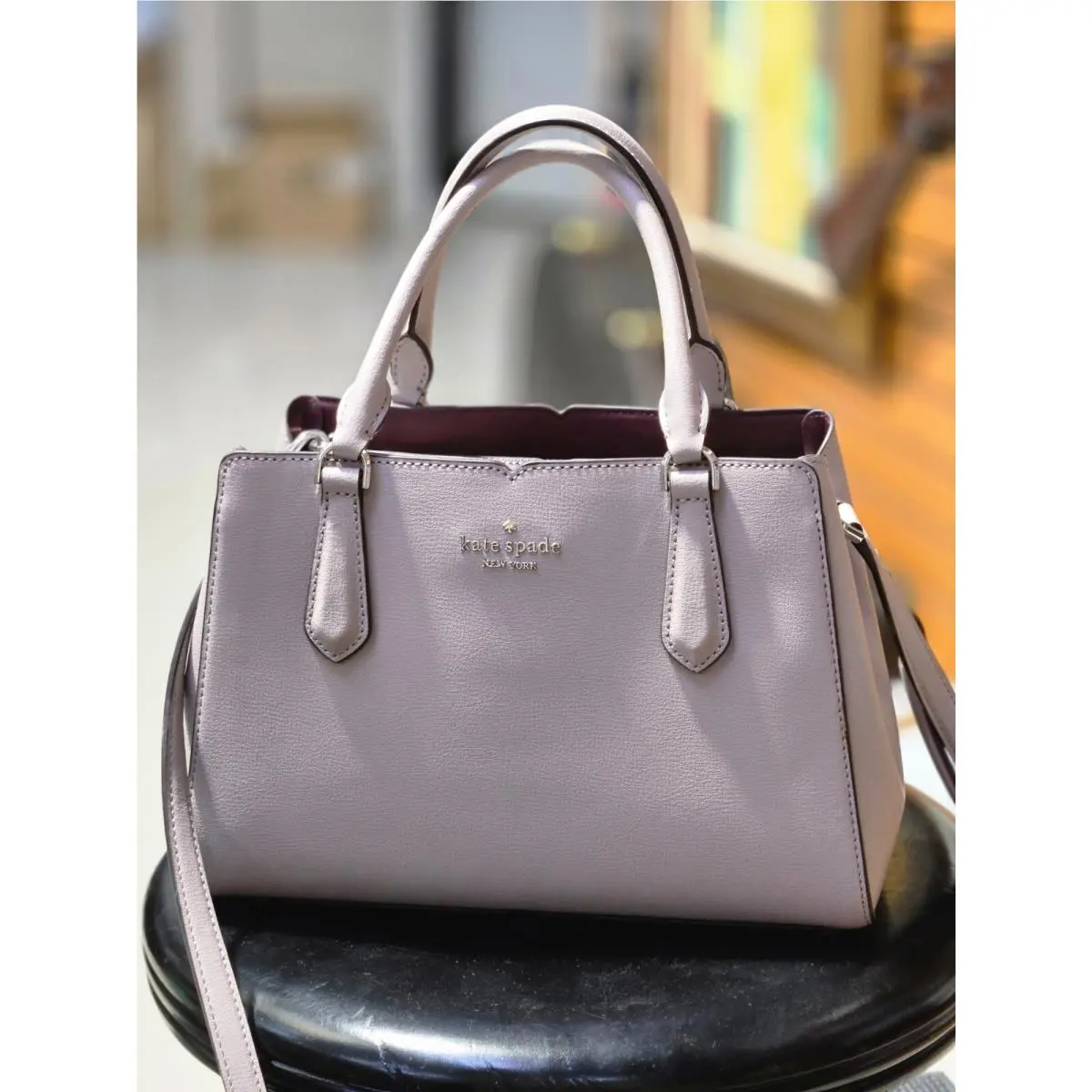 New Kate Spade Tippy Small Triple Compartment Satchel Muted Taup Leather Bag