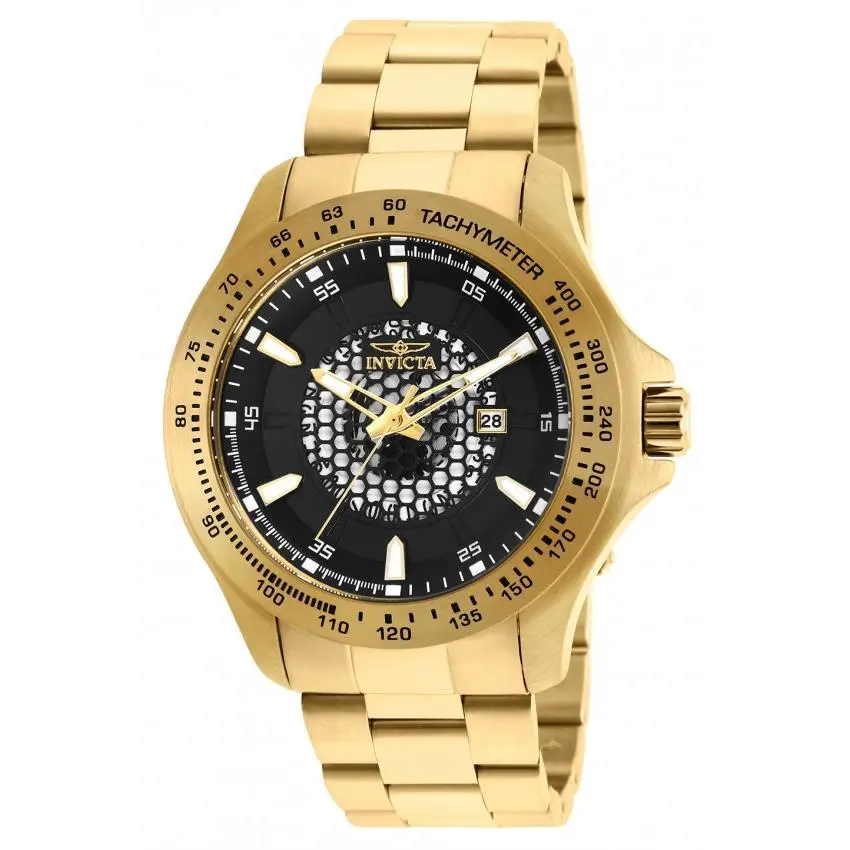 Mens Invicta 25337 Speedway Black Dial Gold Tone Bracelet Watch