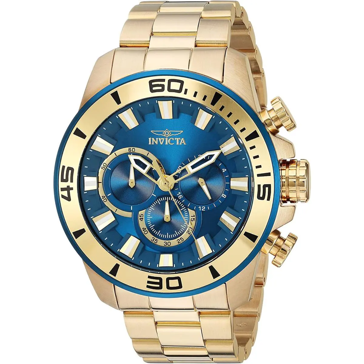 Invicta Men`s Analog Quartz Golden Stainless Steel Strap Blue Dial 22587 Watch