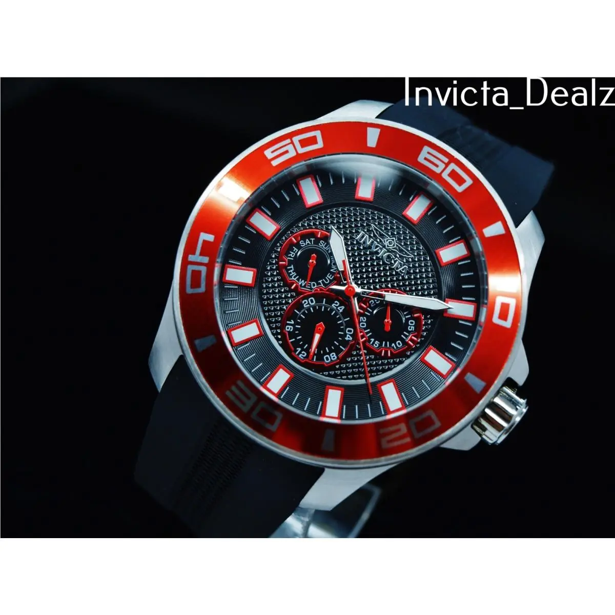 Invicta Men`s 50mm Pro Diver Quartz Black Dial Red-black Tone SS Watch