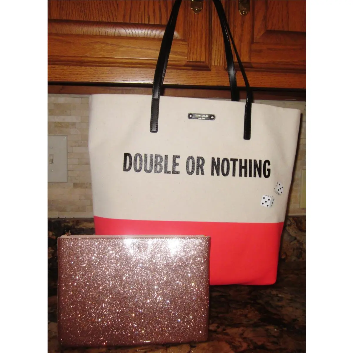 Kate Spade Bon Shopper Taft St Double or Nothing Dice + Pink Glitter Gia