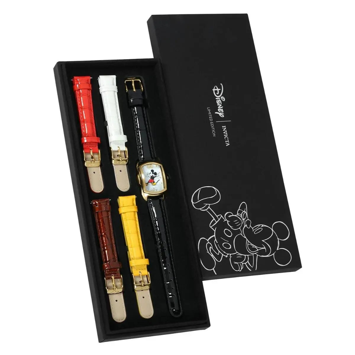 Invicta Disney Limited ED Mickey Mouse Quartz Watch W/interchangeable Strap - Dial: White, Band: Black, Bezel: Gold