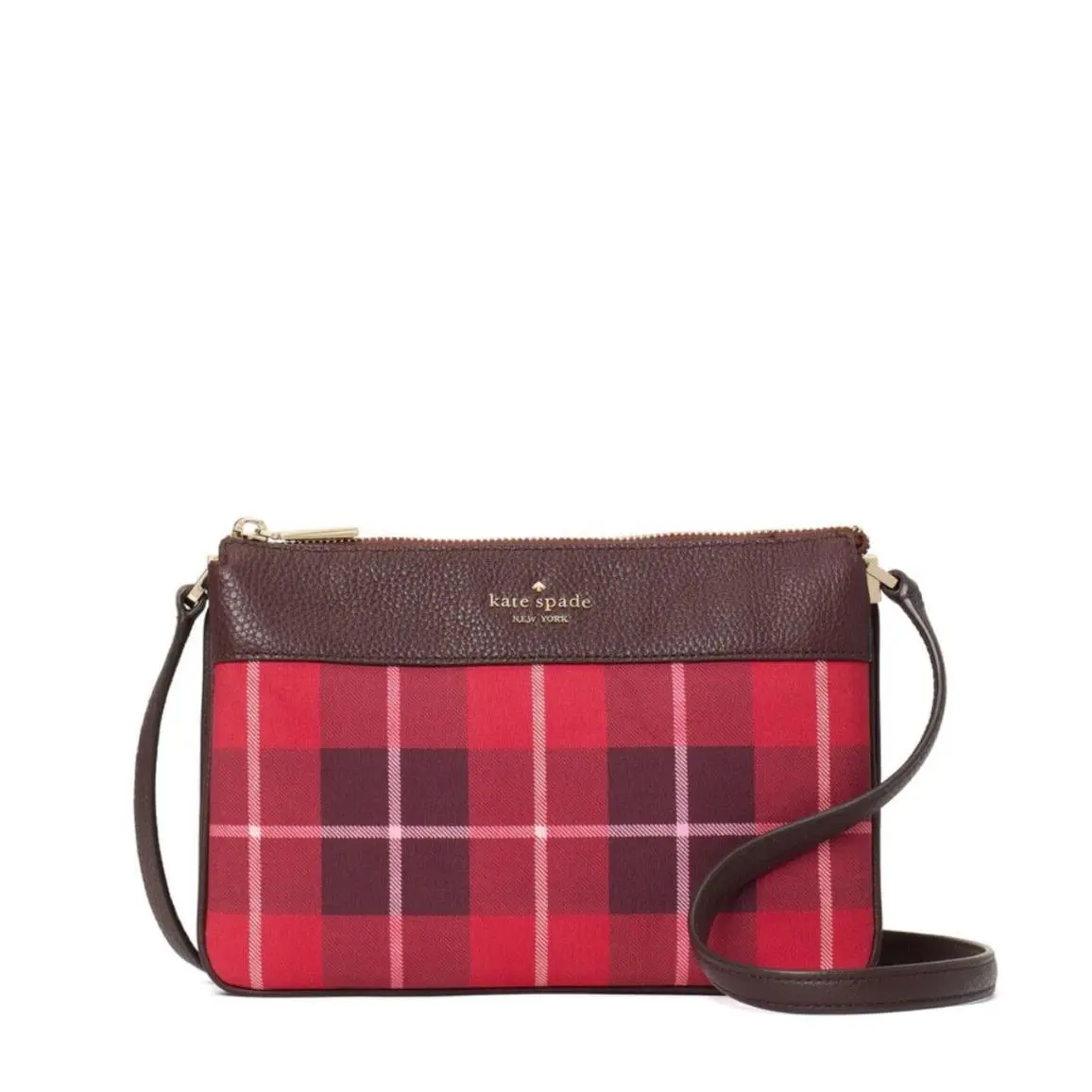 Kate Spade Leila Plaid Triple Gusset Crossbody Bag Bright Rose Multi WKR00655
