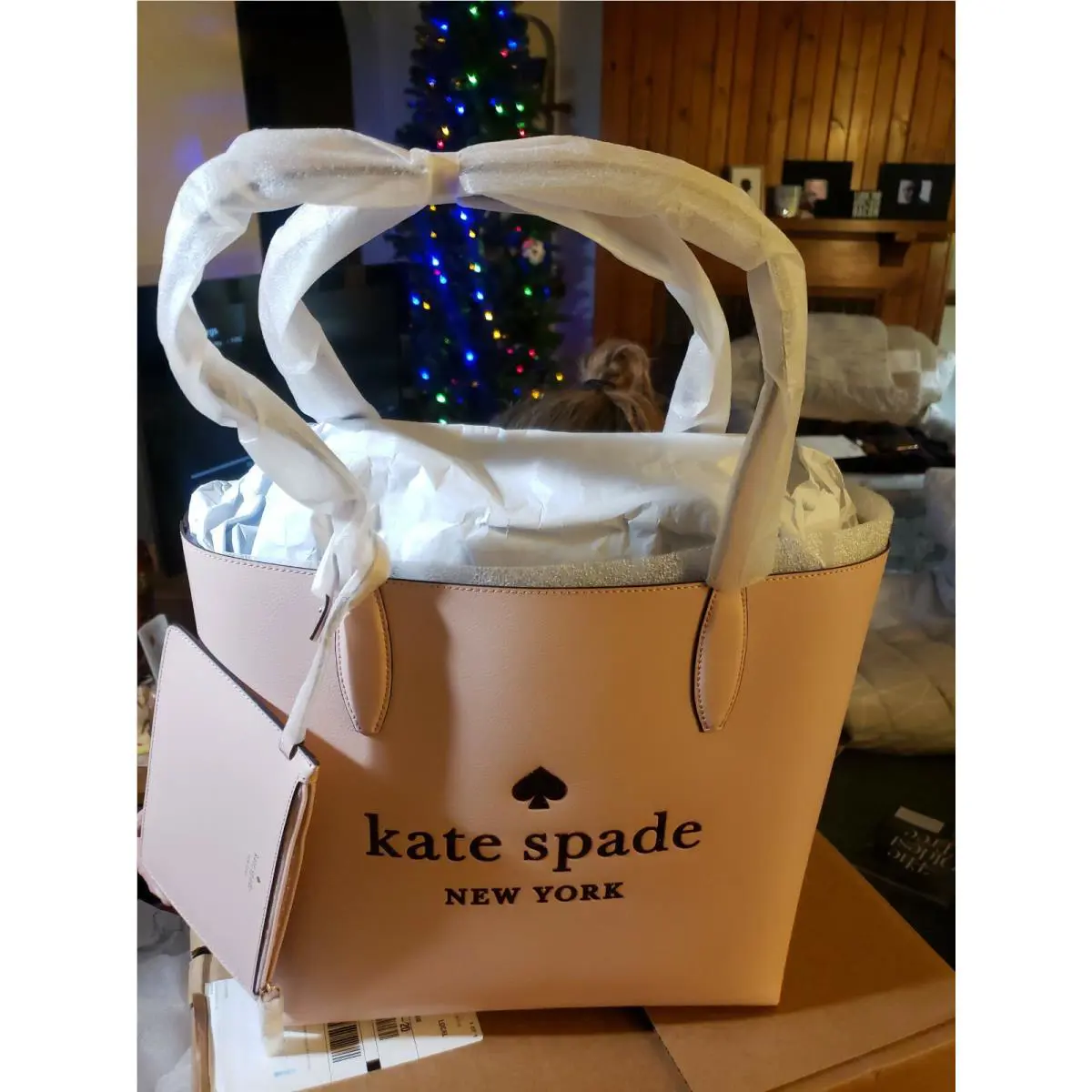 New Kate Spade Large Reversible Tote with Pouch Glitter Letters Rose Smoke Multi