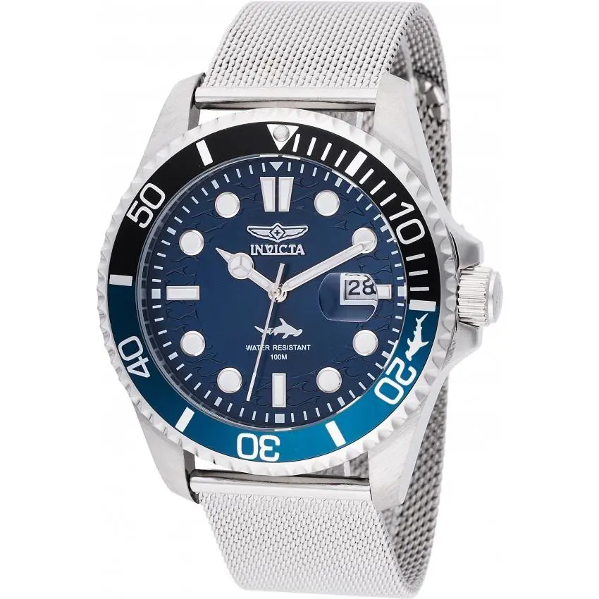 Invicta Pro Diver Men’s 43mm Quartz Blue Dial SS Mesh Bracelet Watch 47173