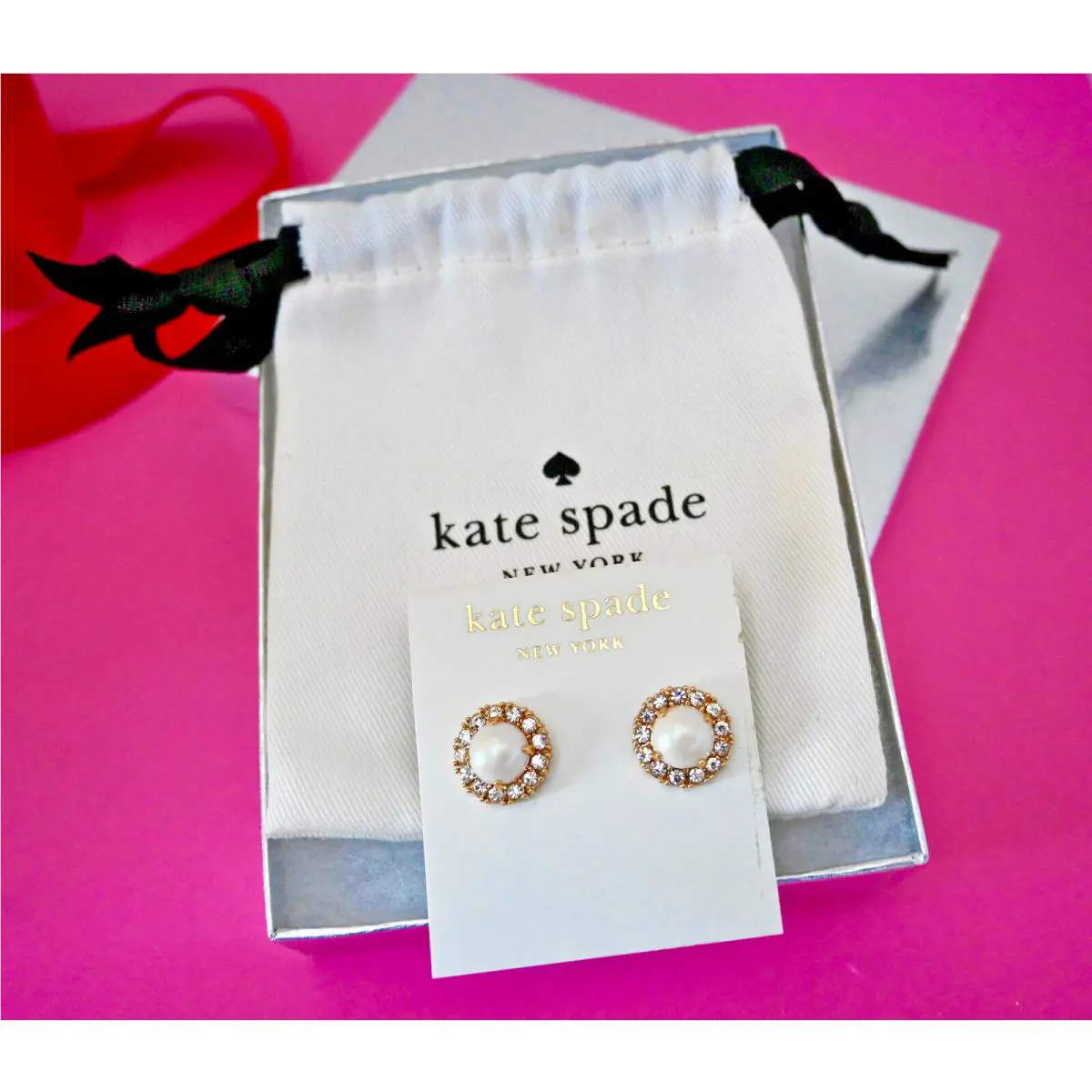 Kate Spade Twinkling Halo Pearl Studs CZ Crystals 14k gf