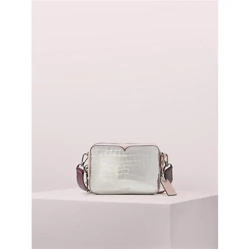 Kate Spade Candid Metallic Croc-embossed Leather Medium Camera Bag Gunmetal