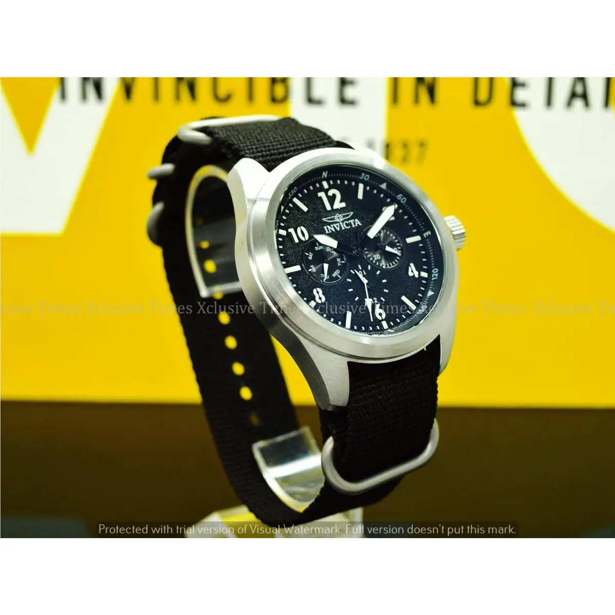 Invicta 46mm Army Coalition Force Black Dial Silver Tone Black Ammo Strap Watch