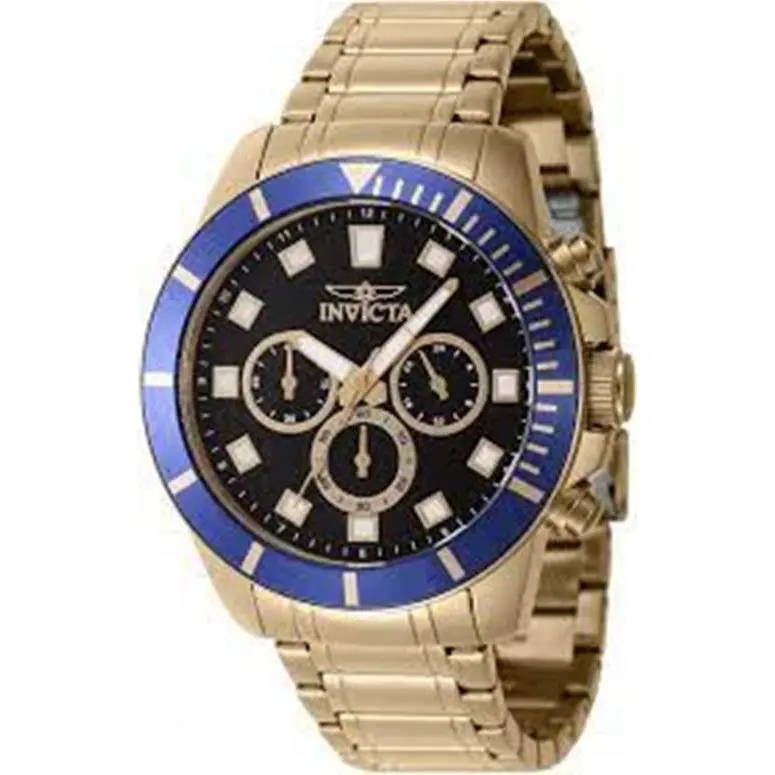 Invicta Pro Diver Chronograph Black Dial Men`s Gold Tone Analog Watch 46044