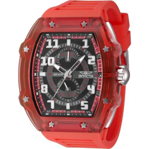 Invicta Men`s 48.5mm Racing Cyclone Quartz Chronograph Red Tone Watch - Dial: Transparent, Grey, Black, Band: Red, Bezel: Gray