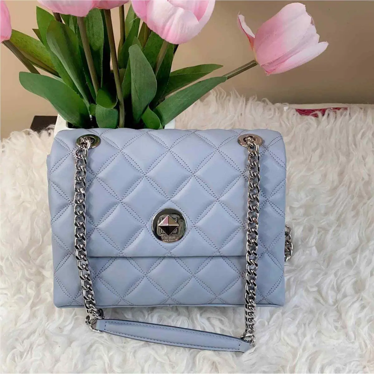 Kate Spade Natalia Small Shoulder Bag in Brushed Steel Blue