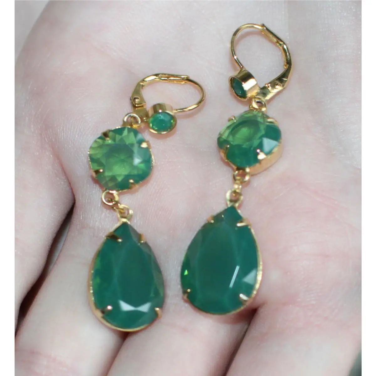 Geo Gems Statement Earrings Crystal Chandelier Emerald Green Lot 2 by Kate Spade