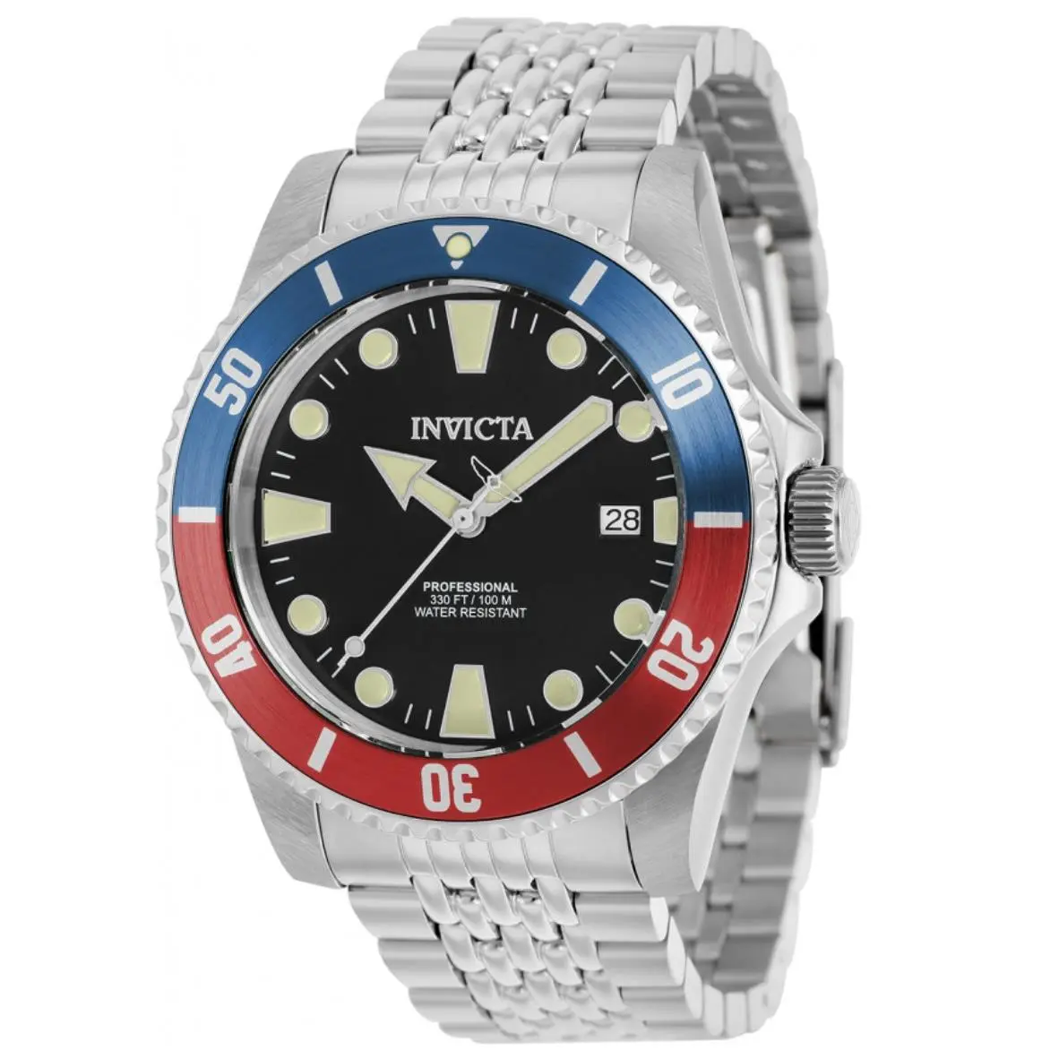 Invicta Pro Diver Automatic Men`s 44mm Pepsi Bezel Lume Markers SS Watch 39751