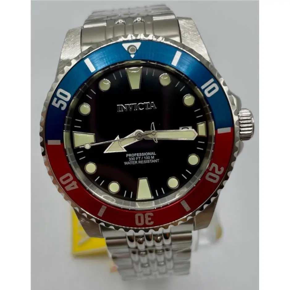 Invicta Pro Diver Automatic Men`s 44mm Pepsi Bezel Lume Markers SS Watch 39751