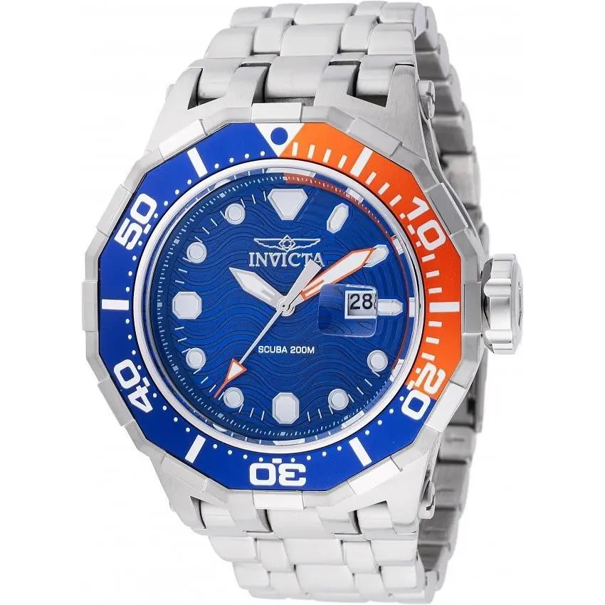 Invicta Pro Diver Wave Men`s Quartz Watch 52mm SS Blue/orange 47843