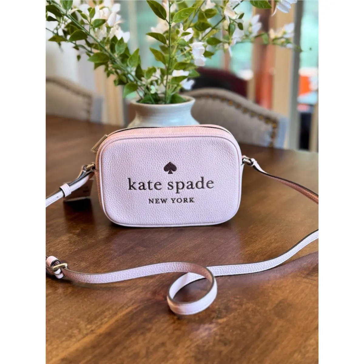 Kate Spade Glitter On Pink Leather Camera Bag Crossbody
