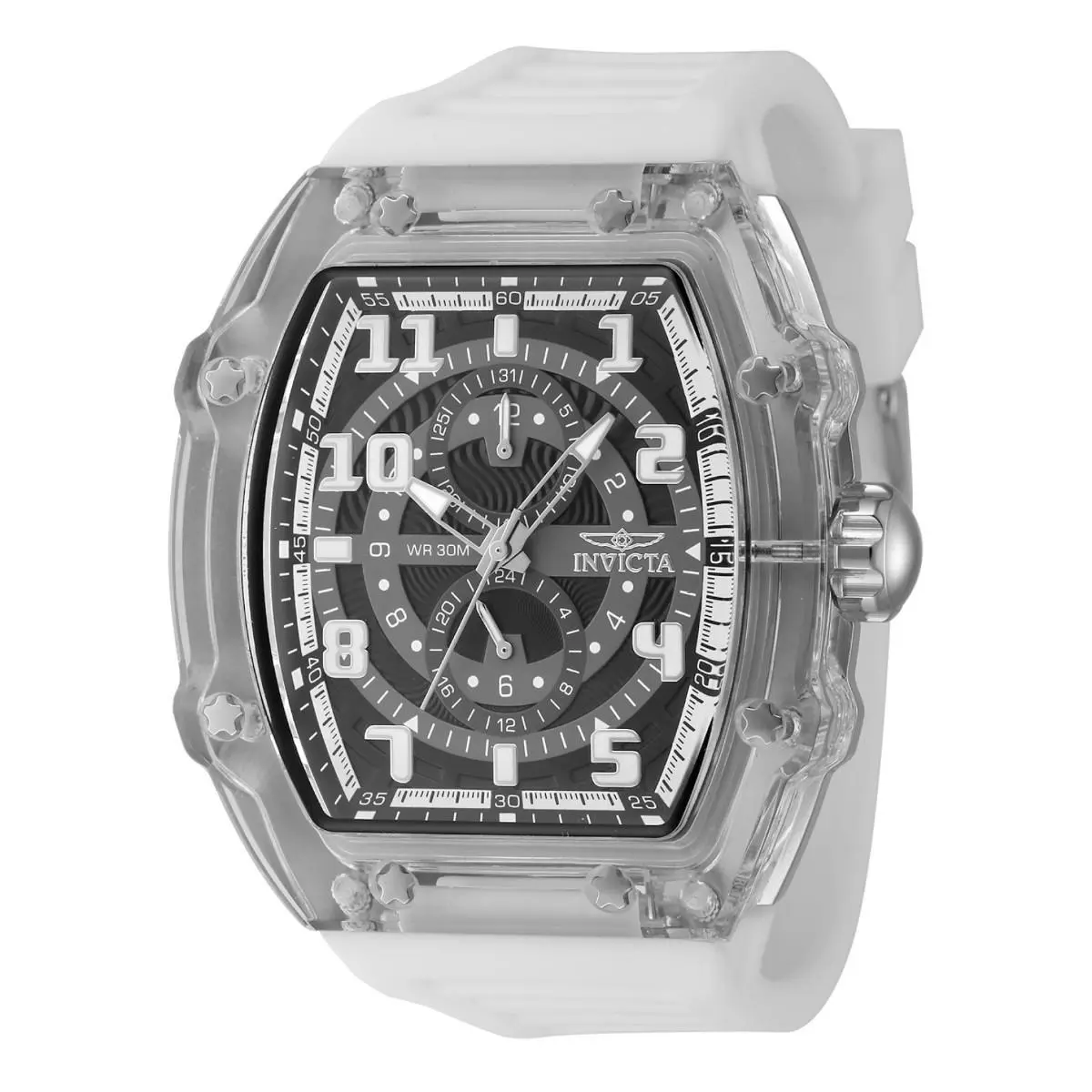 Invicta Men`s 48.5mm Racing Cyclone Quartz Chronograph White/gold Tone Watch - Dial: Transparent, Grey, Black, Band: White, Bezel: Gray
