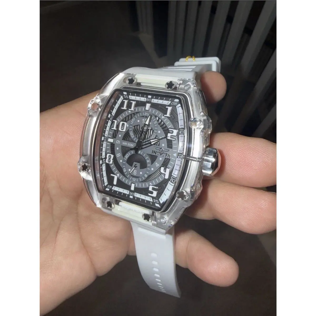 Invicta 48447 Racing Cyclone Podium Watch 48.5mm Smoke Gray White - Dial: Black, Gray, White, Band: White, Bezel: Clear, Gray