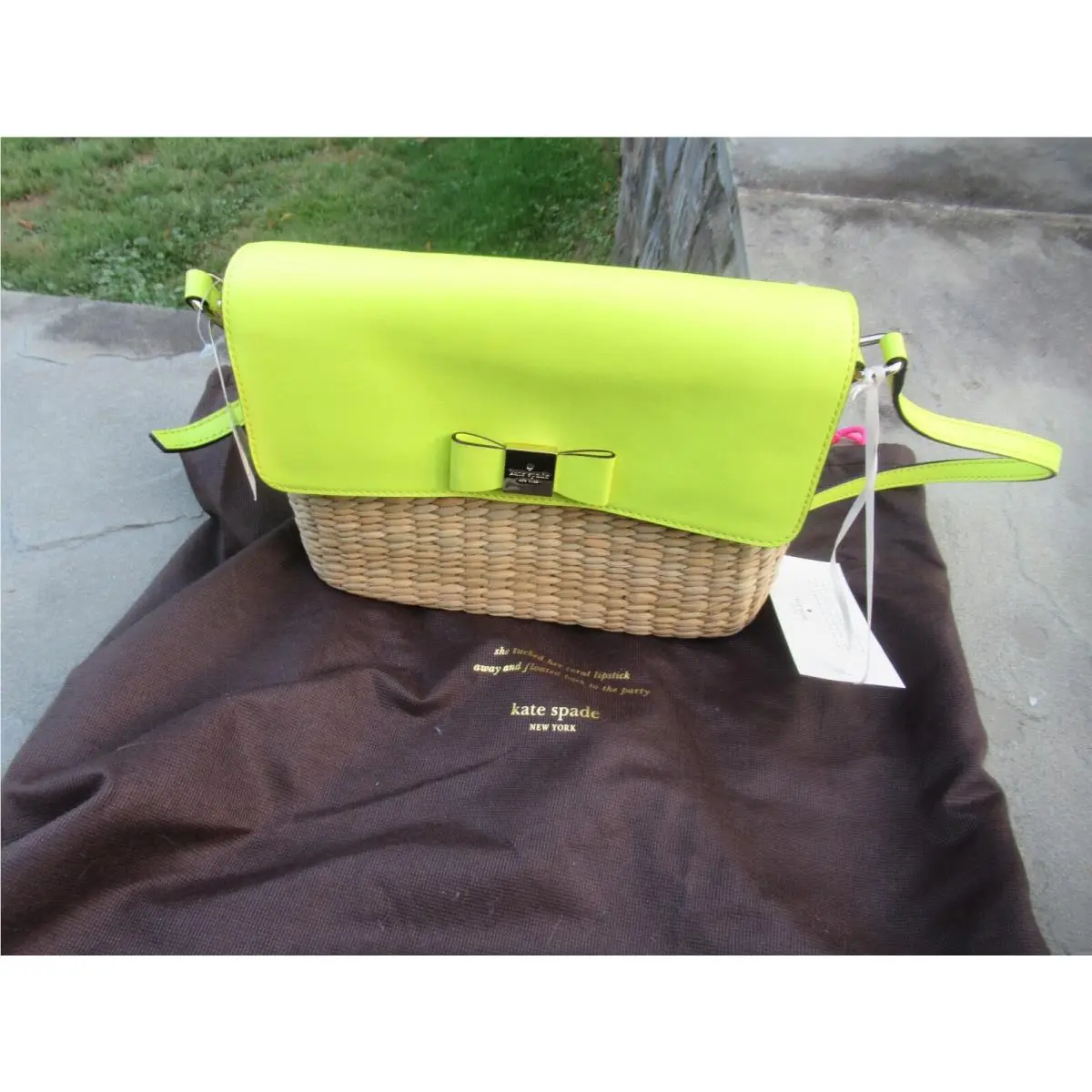 Kate Spade Clara Vita Limoni Yellow Leather/ Handmade Straw Shoulder/ Xbody